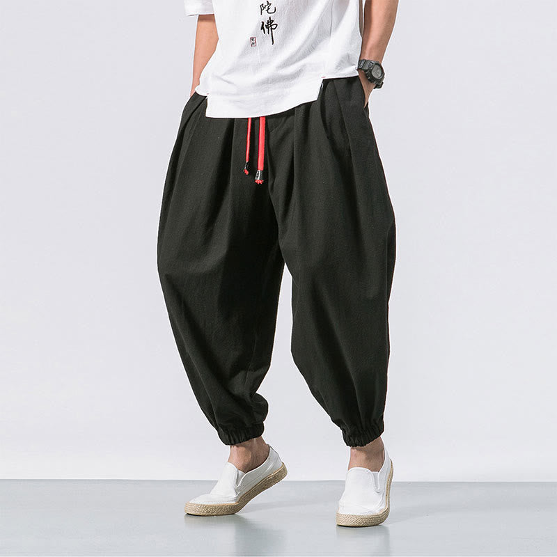 Buddha Stones Casual Sports Men's Solid Color Cotton Drawstring Pants With Pockets - Black - US/UK/AU46，EU56 (5XL) - image 0