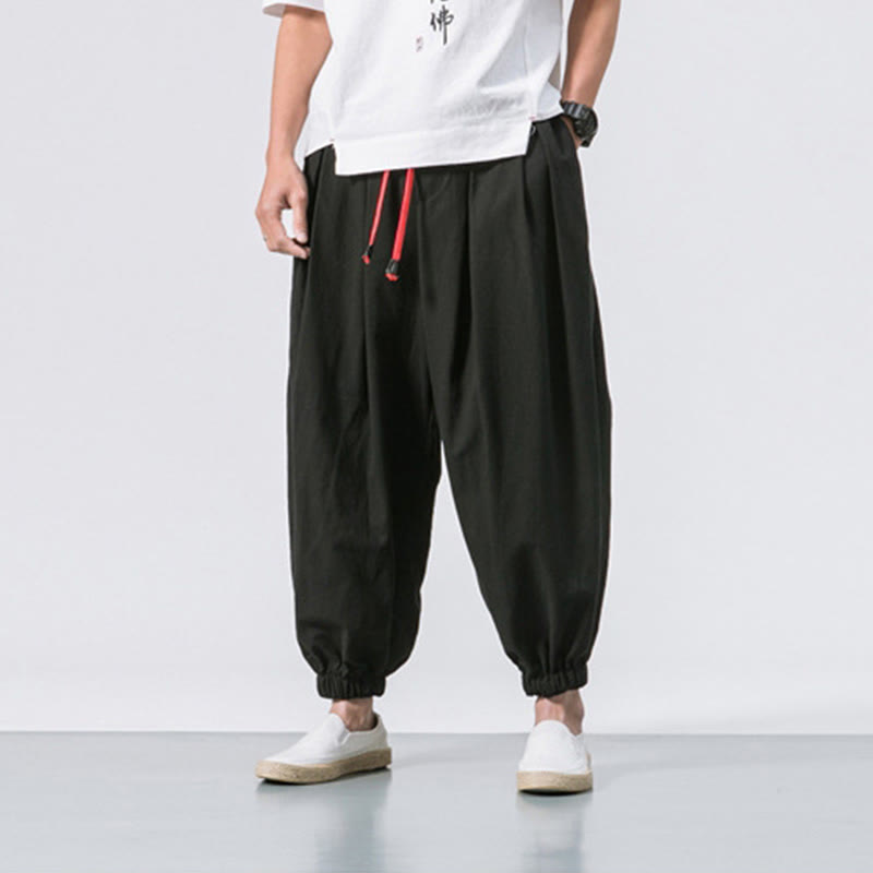 Buddha Stones Casual Sports Men's Solid Color Cotton Drawstring Pants With Pockets - image 2