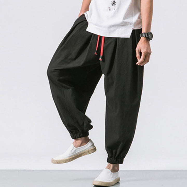 Buddha Stones Casual Sports Men's Solid Color Cotton Drawstring Pants With Pockets - image 9