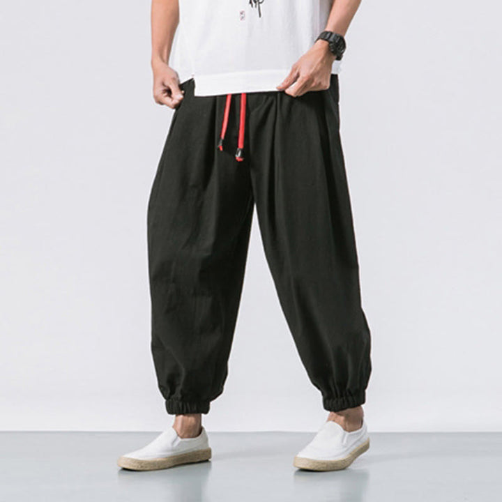Buddha Stones Casual Sports Men's Solid Color Cotton Drawstring Pants With Pockets - image 3