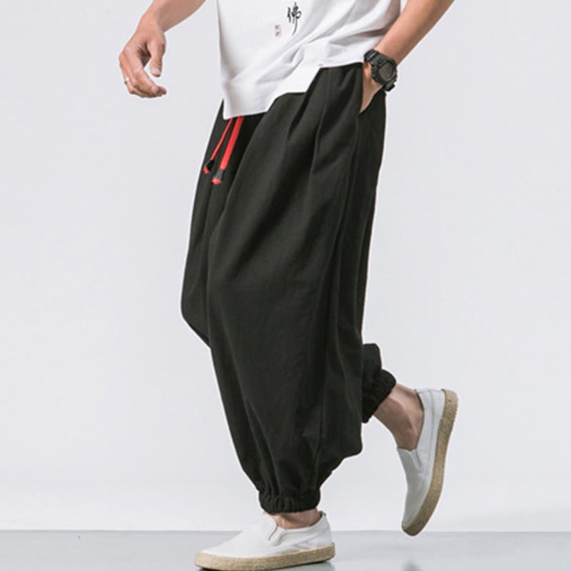 Buddha Stones Casual Sports Men's Solid Color Cotton Drawstring Pants With Pockets - image 3