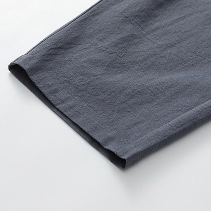 Buddha Stones Summer 2Pcs Plain Short Sleeve T-Shirt 7-8 Length Pants Cotton Linen Tang Suit Men's Meditation Cloth Set With Pockets - image 9