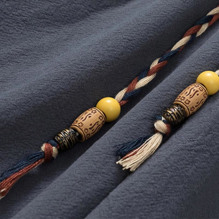 Buddha Stones Summer 2Pcs Plain Short Sleeve T-Shirt 7-8 Length Pants Cotton Linen Tang Suit Men's Meditation Cloth Set With Pockets - image 6