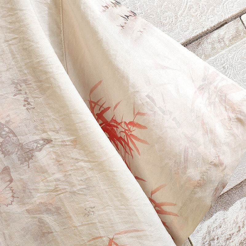 Buddha Stones Summer Bamboo Butterfly Pattern Short Sleeve Frog-button Design Men's Shirt Jacket - image 6