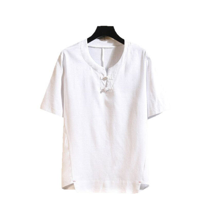 Buddha Stones Summer Chinese Frog-button Men's Solid Color Button Short Sleeve Cotton Linen Shirt - image 10