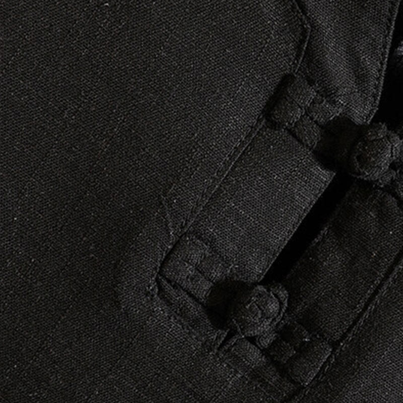 Buddha Stones Summer Chinese Frog-button Men's Solid Color Button Short Sleeve Cotton Linen Shirt - image 4