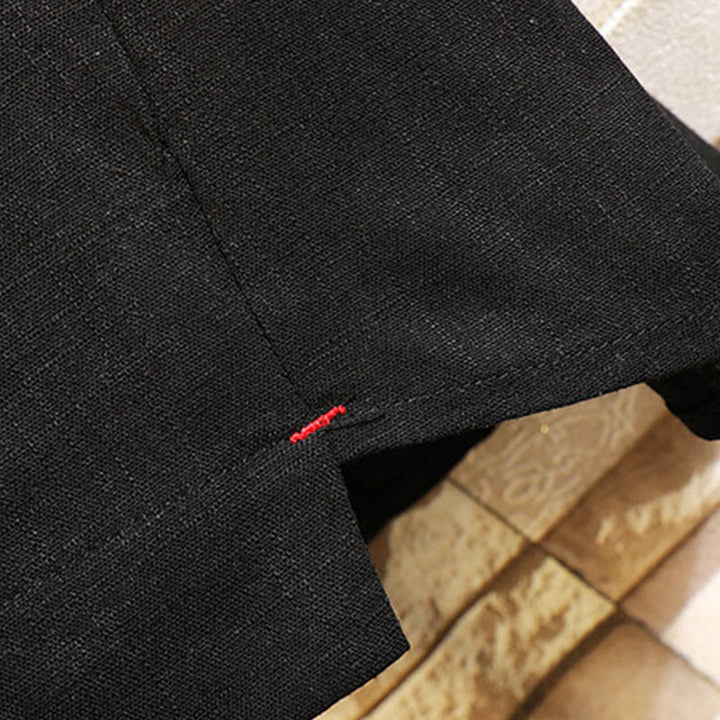 Buddha Stones Summer Chinese Frog-button Men's Solid Color Button Short Sleeve Cotton Linen Shirt - image 5