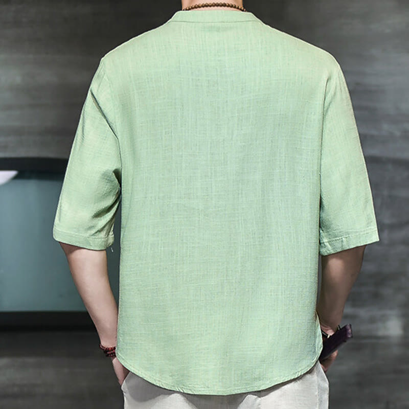 Buddha Stones Casual Vintage  Chinese Frog-Button Men's Half Sleeve Cotton Linen T-Shirt - image 14