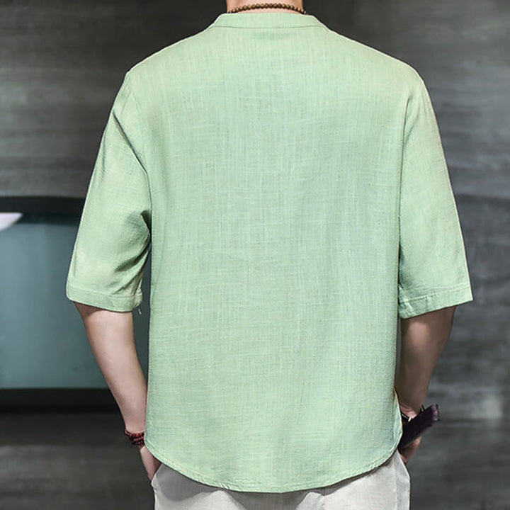 Buddha Stones Casual Vintage  Chinese Frog-Button Men's Half Sleeve Cotton Linen T-Shirt - image 14