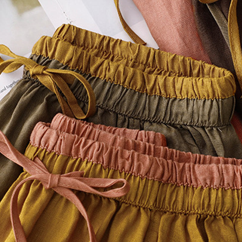 Buddha Stones Vintage Solid Embroidery Drawstring Women's Skirt With Pockets - image 29