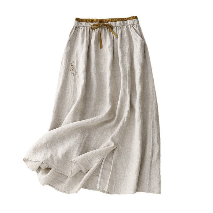 Buddha Stones Vintage Solid Embroidery Drawstring Women's Skirt With Pockets - image 13