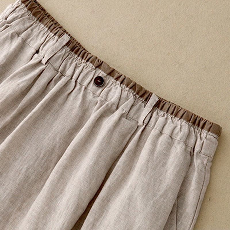 Buddha Stones Vintage Casual Plain Side Slit Elastic Waist Cotton Linen Women's Skirt With Pockets - image 2