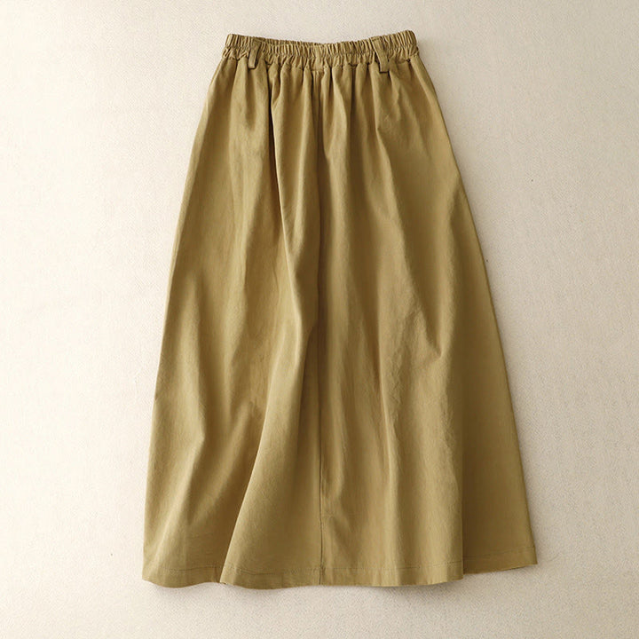 Buddha Stones Casual Plain Asymmetrical Button Design Cotton Women's Skirt With Pockets - image 1
