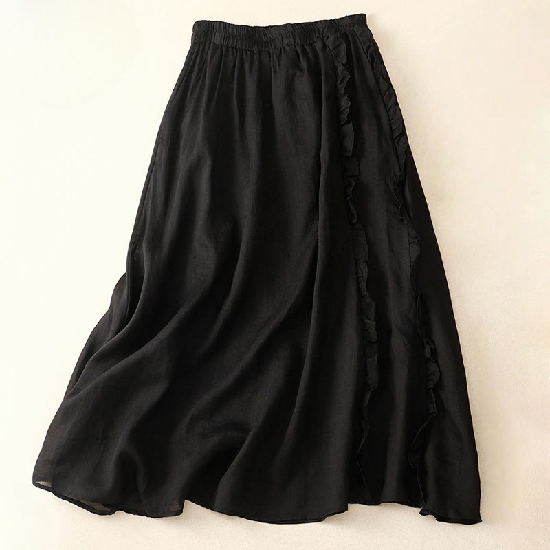 Buddha Stones Summer Plain Ruffle Design Women's Skirt - Black - US8-10，UK/AU12-14，EU40-42 (2XL) - image 10