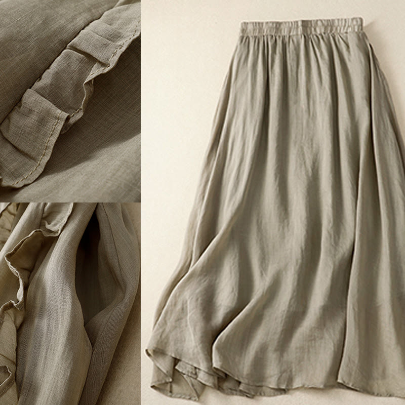 Buddha Stones Summer Plain Ruffle Design Women's Skirt - image 9