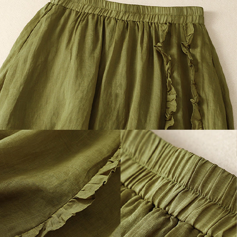 Buddha Stones Summer Plain Ruffle Design Women's Skirt - image 3