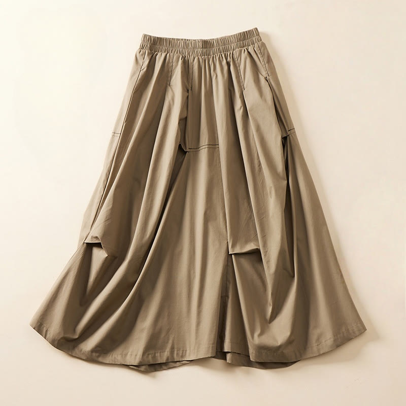 Buddha Stones Summer Casual Irregular Design Women's Cotton Skirt With Pockets - DarkKhaki - US8-10，UK/AU12-14，EU40-42 (2XL) - image 9