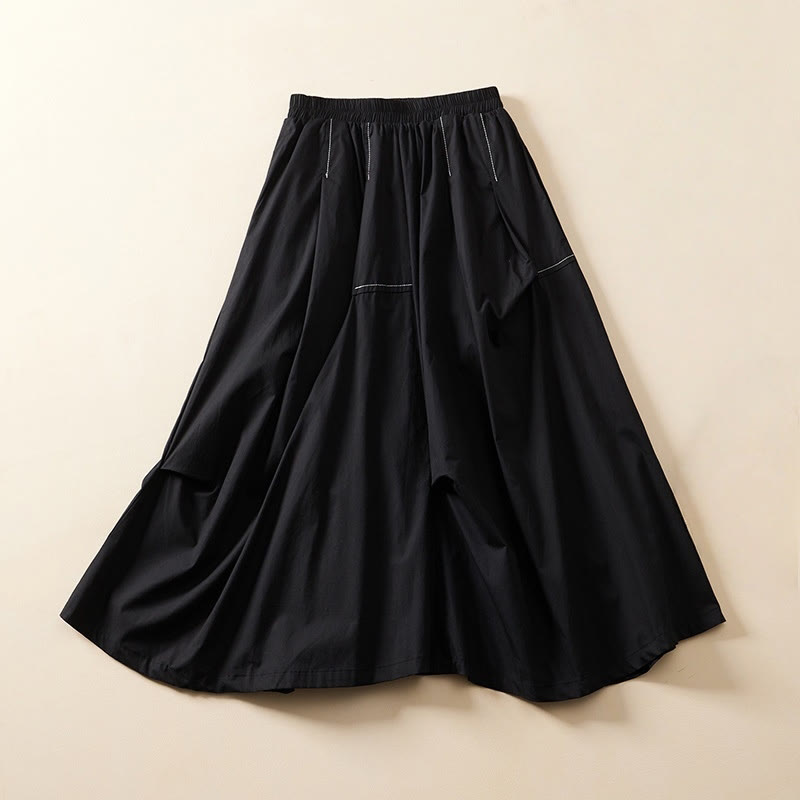 Buddha Stones Summer Casual Irregular Design Women's Cotton Skirt With Pockets - Black - US8-10，UK/AU12-14，EU40-42 (2XL) - image 8