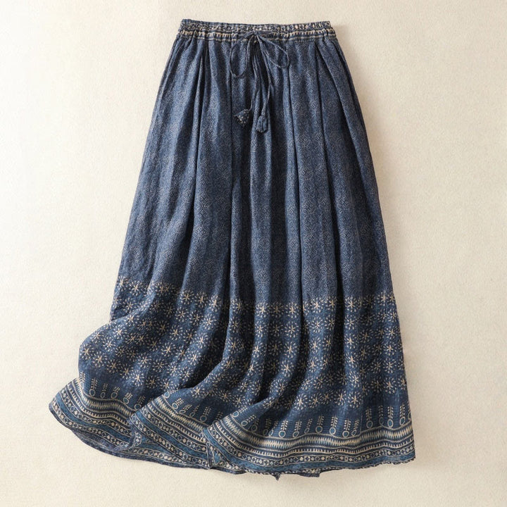 Buddha Stones Vintage Ethnic Floral Pattern Lined Drawstring Women's Skirt With Pockets - MidnightBlue - US12，UK/AU16，EU44 (2XL) - image 1