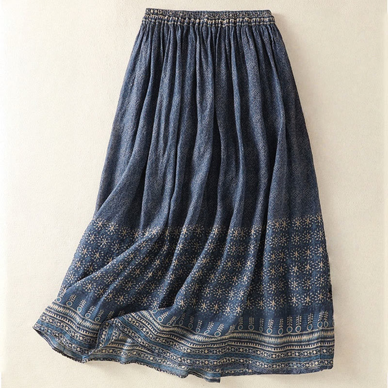 Buddha Stones Vintage Ethnic Floral Pattern Lined Drawstring Women's Skirt With Pockets - image 2