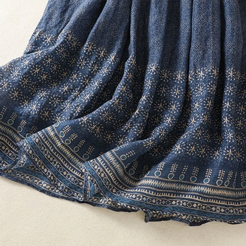 Buddha Stones Vintage Ethnic Floral Pattern Lined Drawstring Women's Skirt With Pockets - image 11
