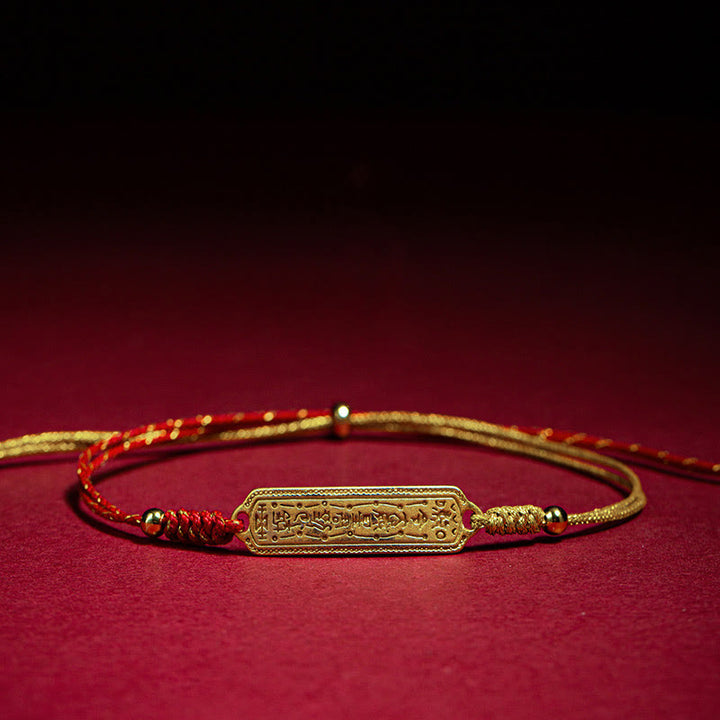Buddha Stones 14K Gold-plated Copper Amulet Protection Red Golden Rope Bracelet