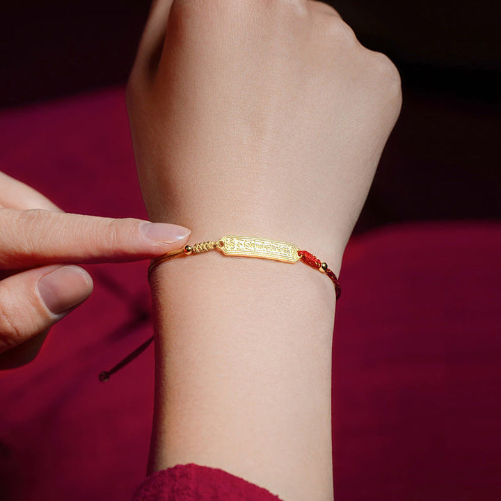 Buddha Stones 14K Gold-plated Copper Amulet Protection Red Golden Rope Bracelet