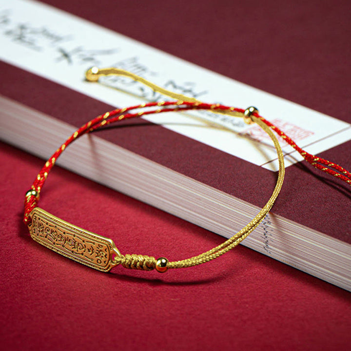 Buddha Stones 14K Gold-plated Copper Amulet Protection Red Golden Rope Bracelet
