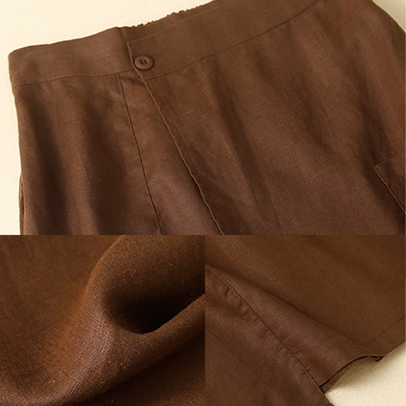 Buddha Stones Vintage Summer Asymmetrical High Waist Women's Cotton Linen Skirt With Pockets - image 2