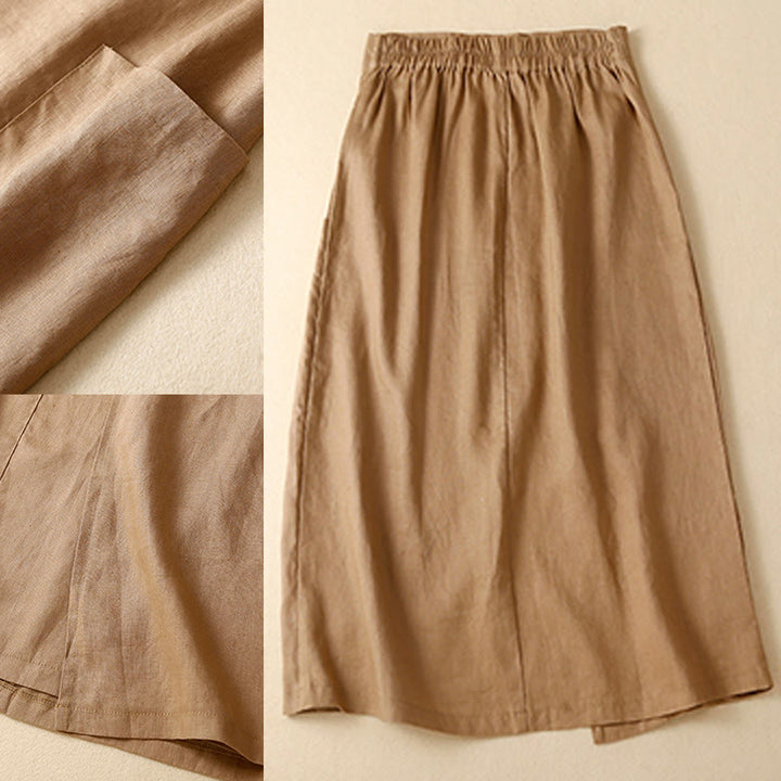 Buddha Stones Vintage Summer Asymmetrical High Waist Women's Cotton Linen Skirt With Pockets - image 12