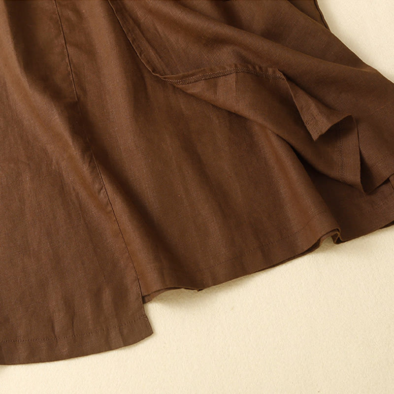 Buddha Stones Vintage Summer Asymmetrical High Waist Women's Cotton Linen Skirt With Pockets - image 1