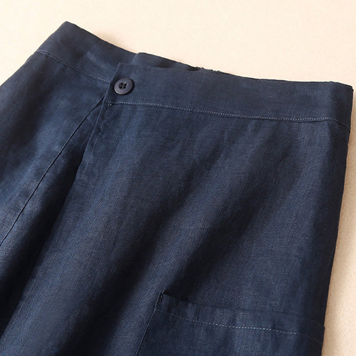 Buddha Stones Vintage Summer Asymmetrical High Waist Women's Cotton Linen Skirt With Pockets - image 4