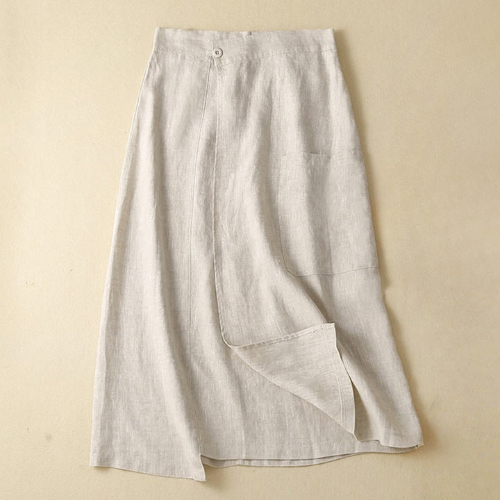 Buddha Stones Vintage Summer Asymmetrical High Waist Women's Cotton Linen Skirt With Pockets - Beige - US8-10，UK/AU12-14，EU40-42 (2XL) - image 15