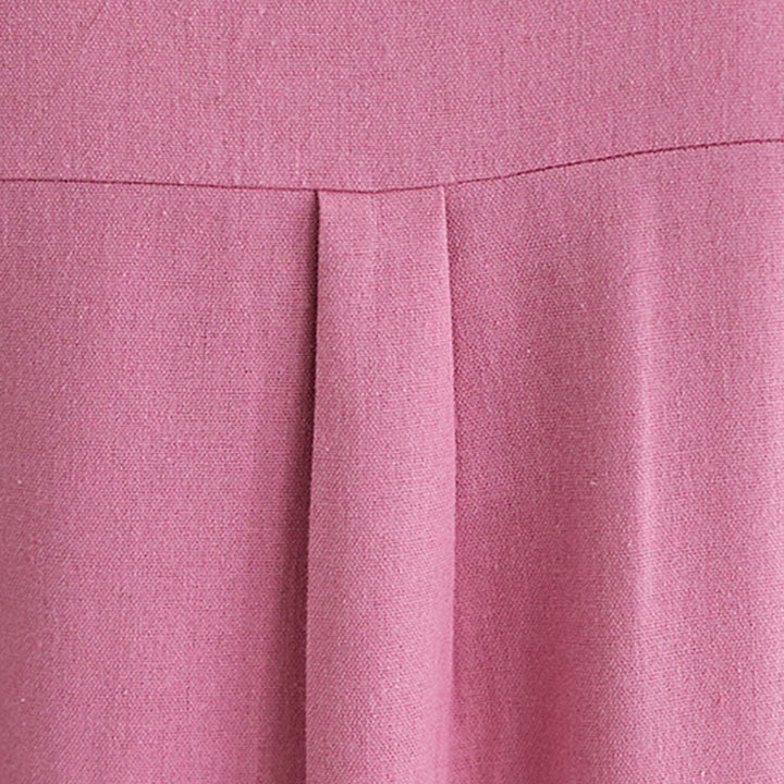 Buddha Stones Casual Daily Pure Color Button Design Short Sleeve Cotton Linen Midi Dress With Pockets - image 7