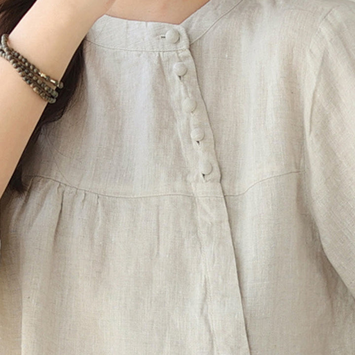 Buddha Stones Fall Casual Solid Color Stand Collar Long Sleeve Women's Shirt - image 20