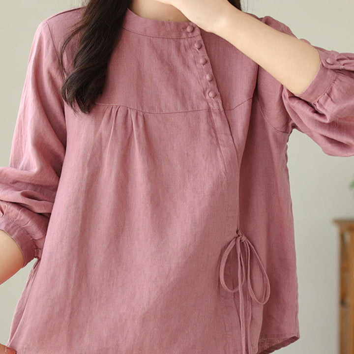 Buddha Stones Fall Casual Solid Color Stand Collar Long Sleeve Women's Shirt - LightCoral - US8-10，UK/AU12-14，EU40-42 (2XL) - image 21