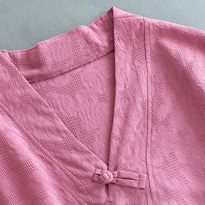 Buddha Stones Casual Solid Color Frog Button Long Sleeve Zen Cotton Linen Women's Shirt - image 13