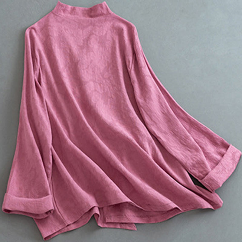 Buddha Stones Casual Solid Color Frog Button Long Sleeve Zen Cotton Linen Women's Shirt - image 11