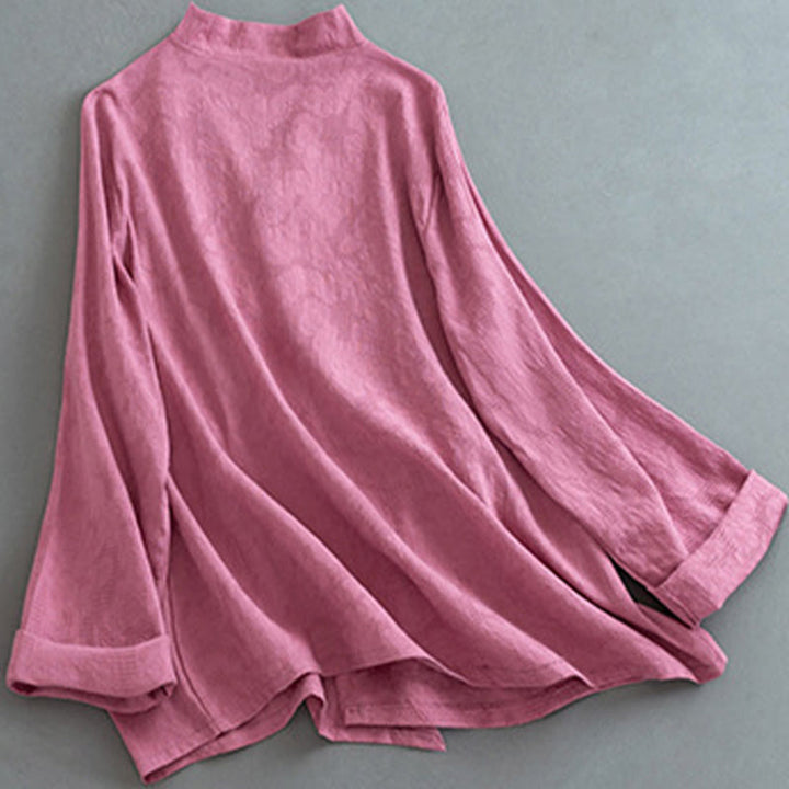 Buddha Stones Casual Solid Color Frog Button Long Sleeve Zen Cotton Linen Women's Shirt - image 11