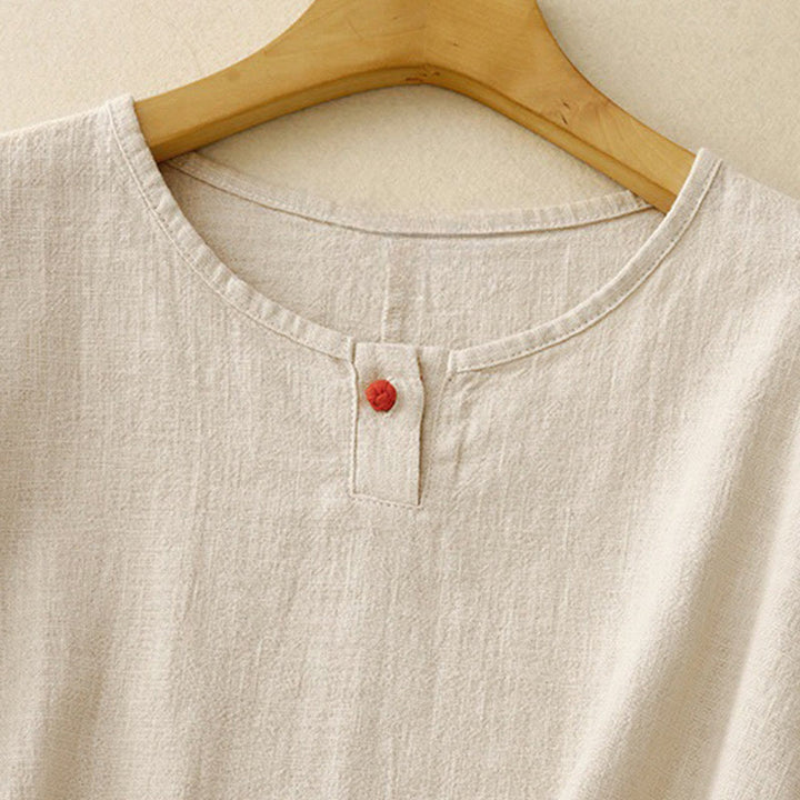 Buddha Stones Casual Plain  Women's Crew Neck Design Loose Half Sleeve Cotton Linen T-shirt - image 2