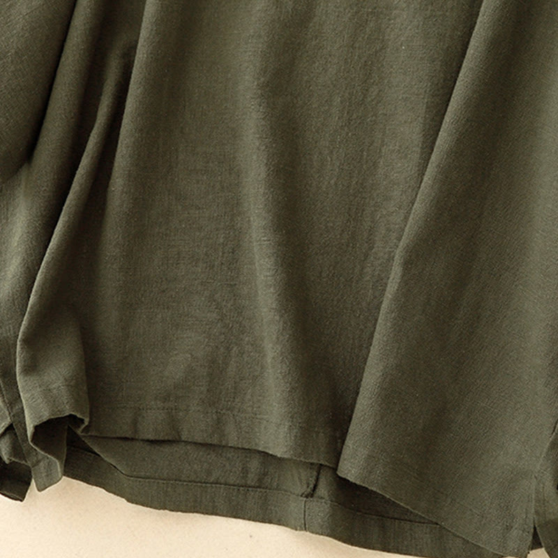 Buddha Stones Casual Plain  Women's Crew Neck Design Loose Half Sleeve Cotton Linen T-shirt - image 11