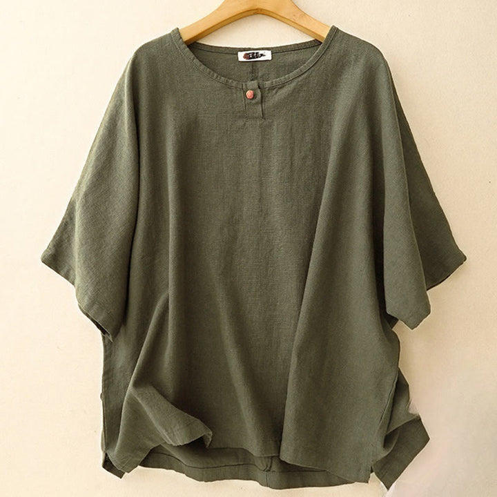 Buddha Stones Casual Plain  Women's Crew Neck Design Loose Half Sleeve Cotton Linen T-shirt - DarkOliveGreen - US12，UK/AU16，EU44 (2XL) - image 10