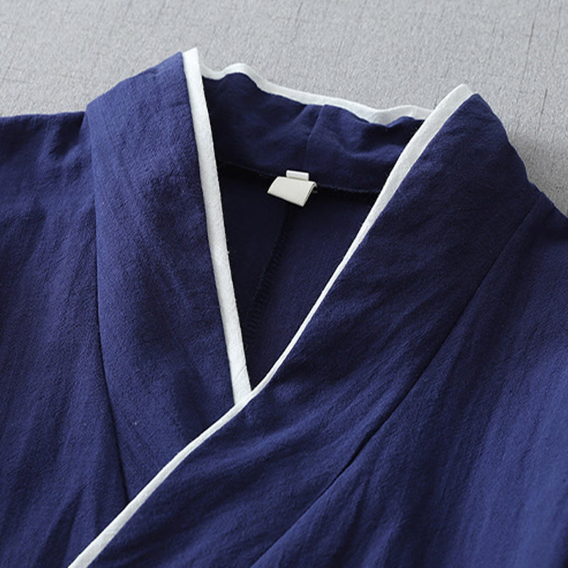 Buddha Stones Casual Color Stitching V-Neck Three Quarter Sleeve Zen Cotton Linen Women's Shirt - image 1