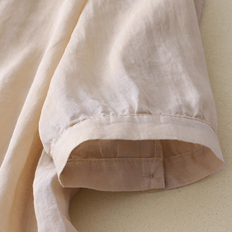 Buddha Stones Casual Shooting Star Embroidery V-Neck Half Sleeve Cotton Linen Women's Shirt - image 16