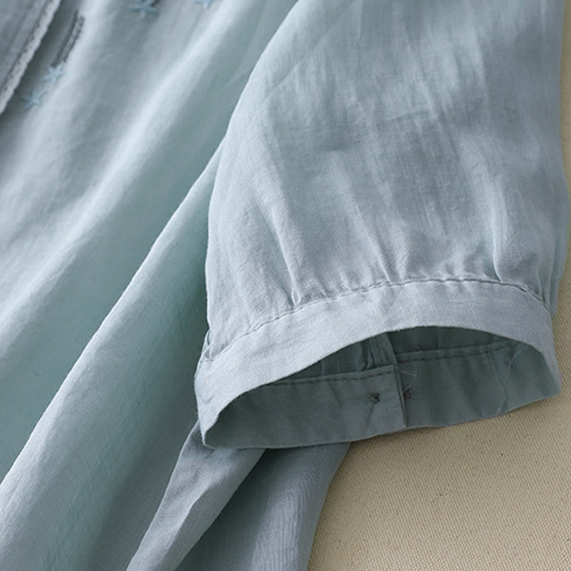 Buddha Stones Casual Shooting Star Embroidery V-Neck Half Sleeve Cotton Linen Women's Shirt - image 22