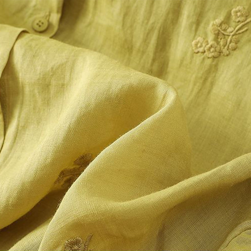 Buddha Stones Casual Embroidered Flowers Button Three Quarter Sleeve Cotton Women's Shirt - image 6
