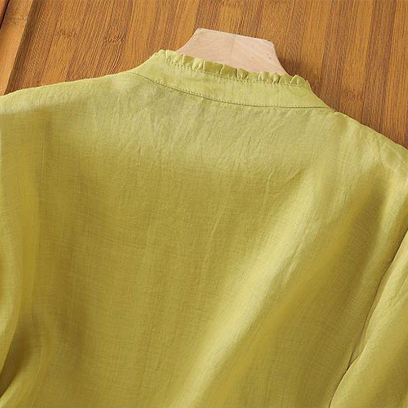 Buddha Stones Casual Embroidered Flowers Button Three Quarter Sleeve Cotton Women's Shirt - image 4