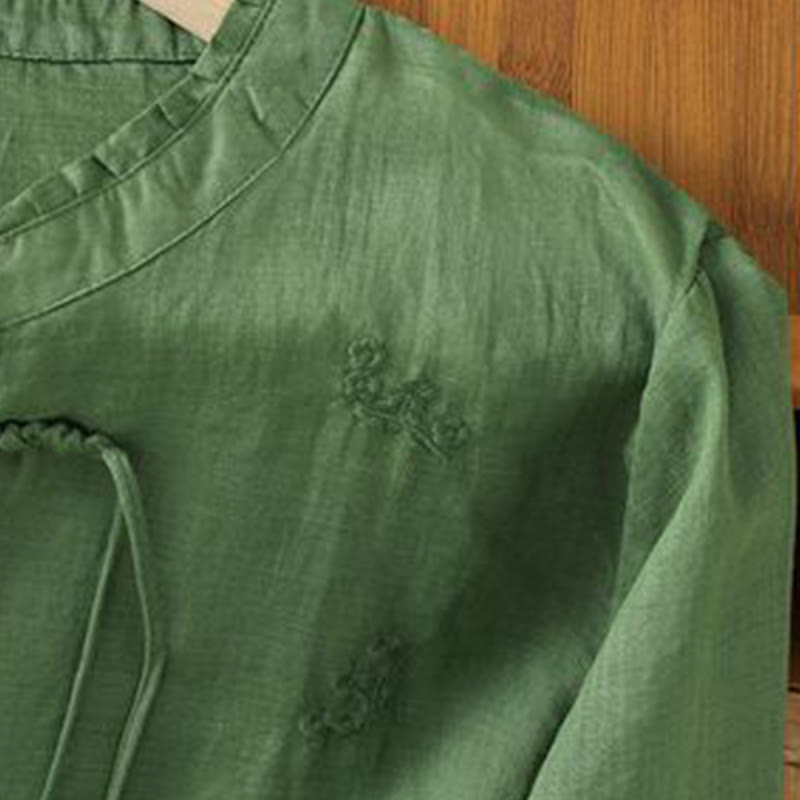 Buddha Stones Casual Embroidered Flowers Button Three Quarter Sleeve Cotton Women's Shirt - image 12