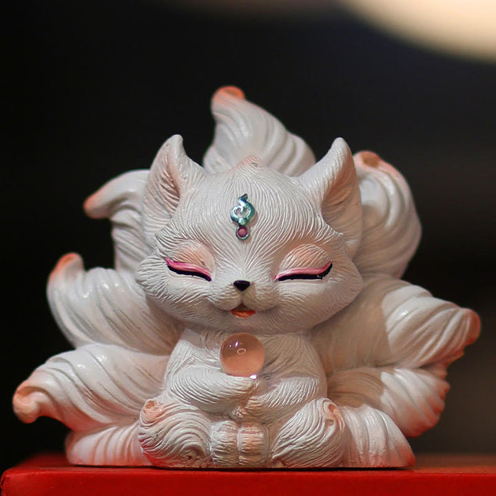 Buddha Stones Mini Nine Tailed Fox Luck Resin Home Desk Decoration - image 9