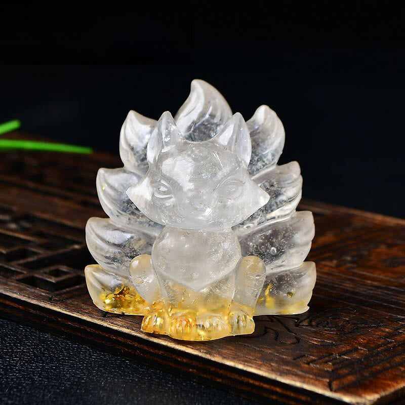 Buddha Stones Natural Various Crystal Strawberry Quartz Amethyst Nine Tailed Fox Protection Home Decoration - White Crystal 5.5*4.5*5.5cm - image 5